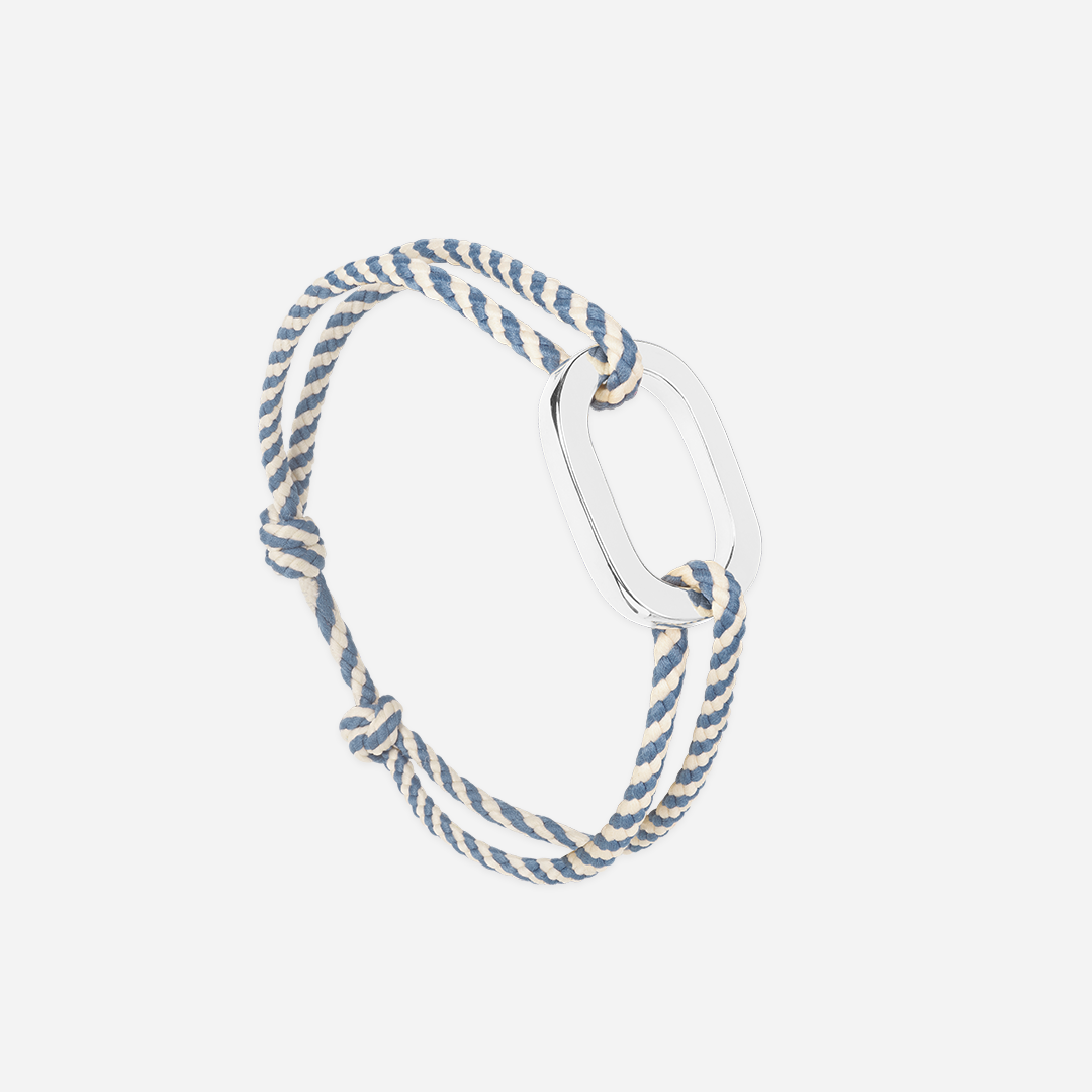 Bracelet Maillon - Plat Bosse Rayé Bleu/Blanc