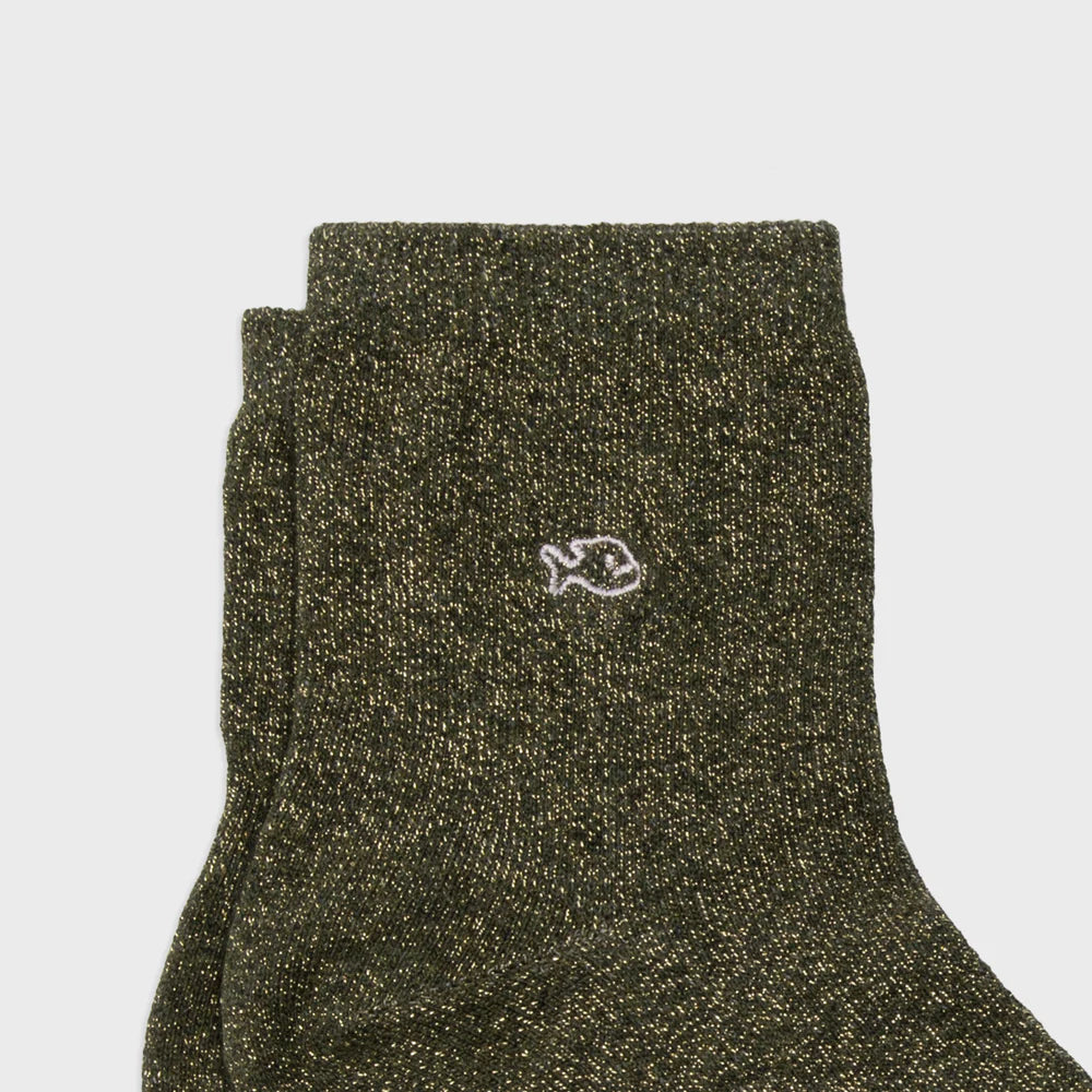 Chaussettes unies pailletées - Kaki