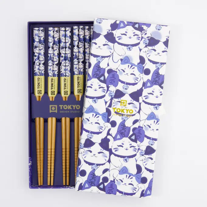 Coffret cadeau de baguettes - Blue Lucky Cat