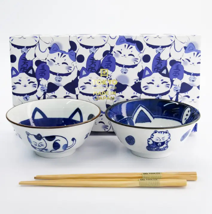 Coffret de 2 bols Kawaii Cat Tayo avec baguettes – 500 ml