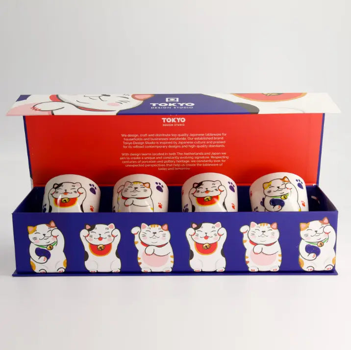 Coffret de 4 tasses Kawaii Lucky Cat – 170 ml