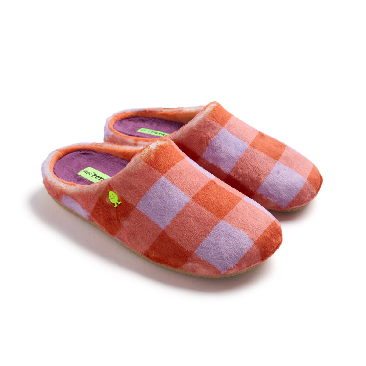 Oranje geruite pantoffel