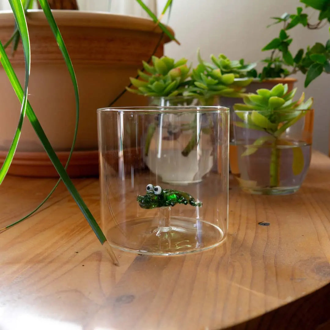 Blown Glass Tumbler with Alligator Design