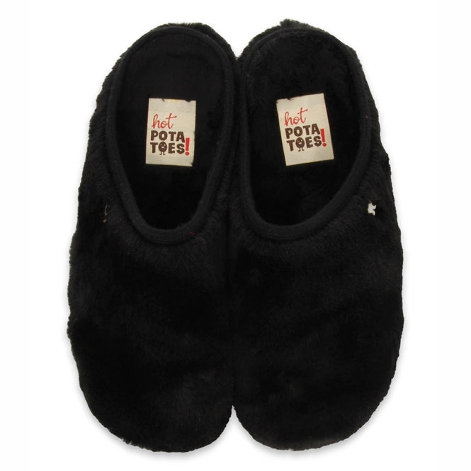 Black faux fur slippers