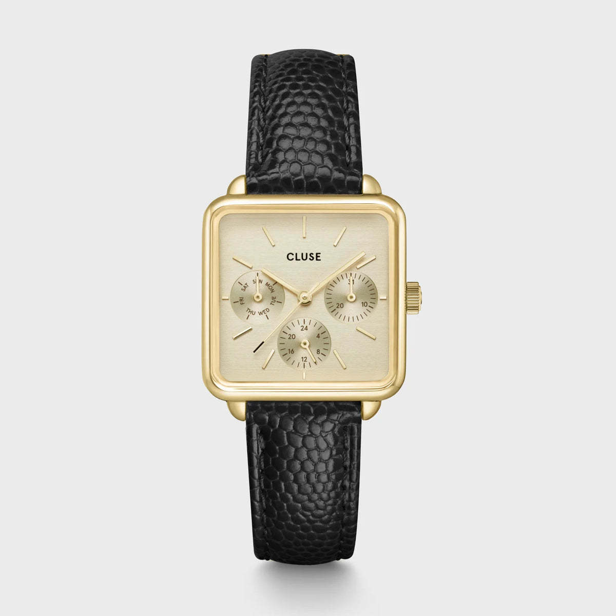 Montre La Tétragone Multifunction -  Black Lizard-  Gold Colour