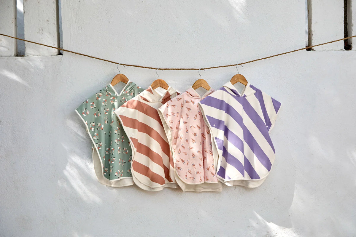 Strandponcho met strepen paars/zeezout