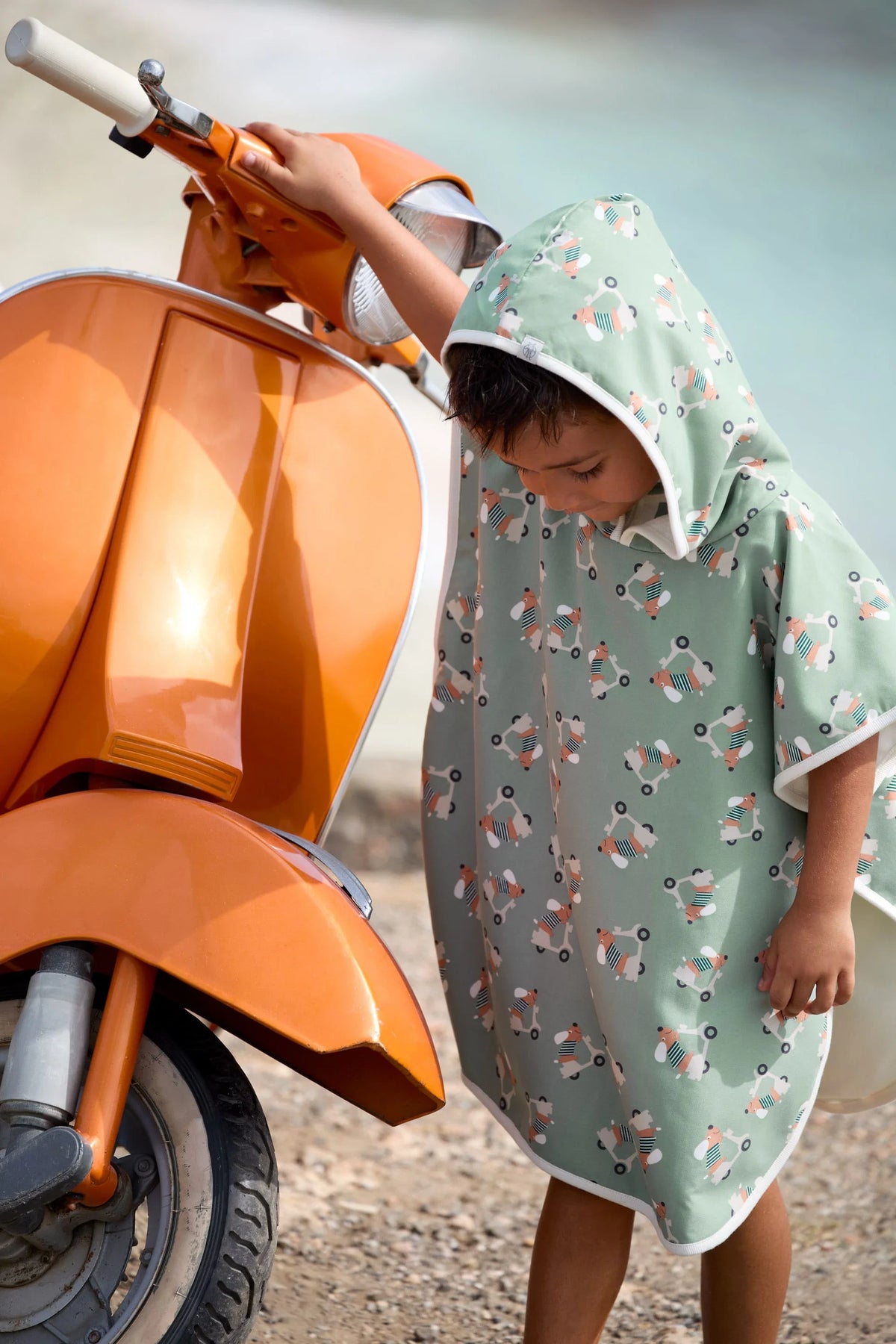 Strandponcho Scooter/Hond groen