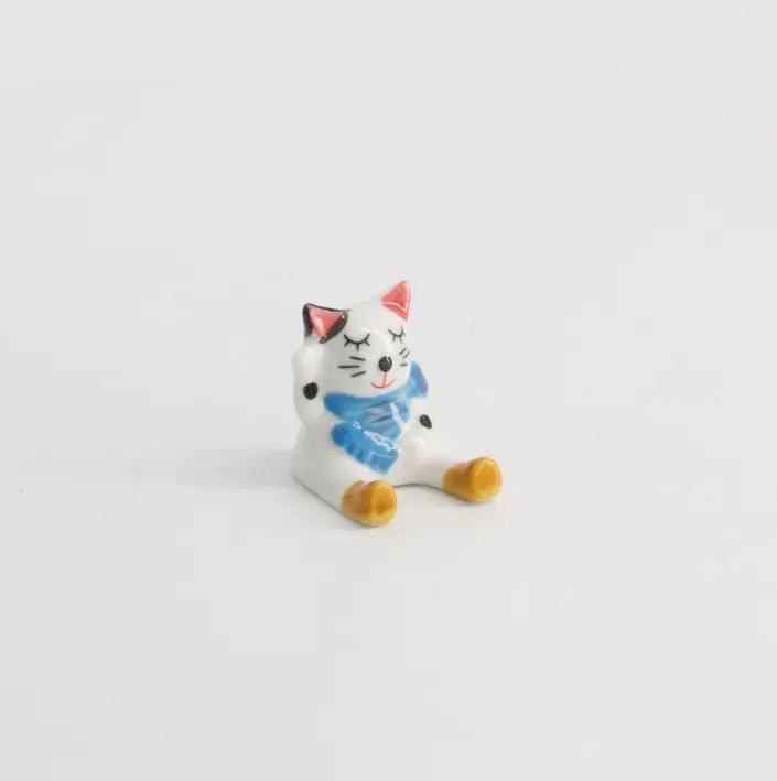 Kawaii Kat Eetstokjeshouder – Blauwe strik