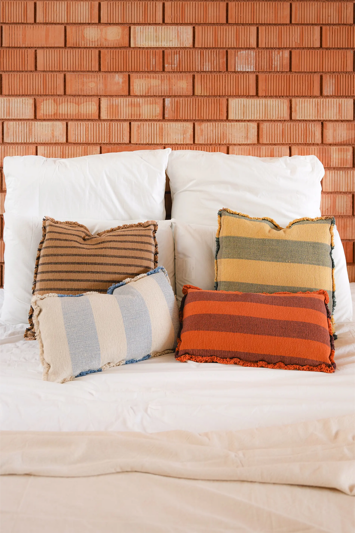 Coussin rectangulaire rayé Terracotta