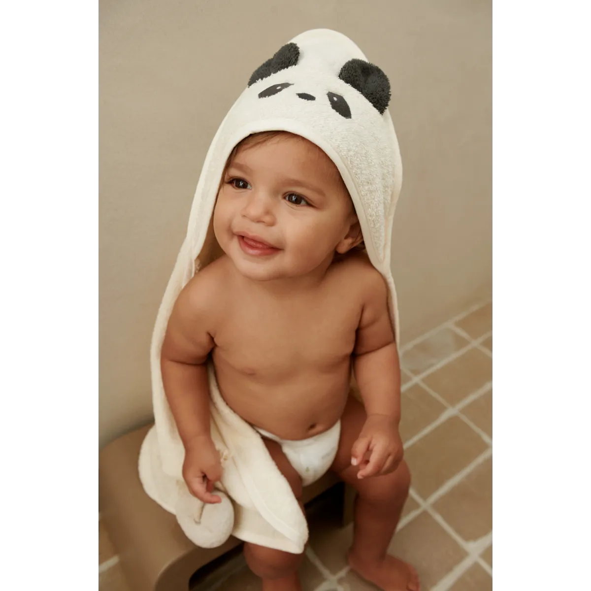 Serviette bébé à capuche Albert Panda Crème
