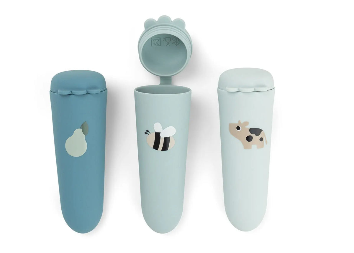 Siliconen ijslollies 3-pak Tiny farm Blue