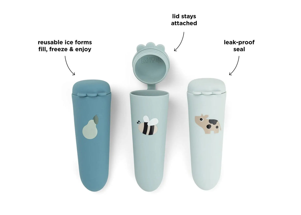Siliconen ijslollies 3-pak Tiny farm Blue