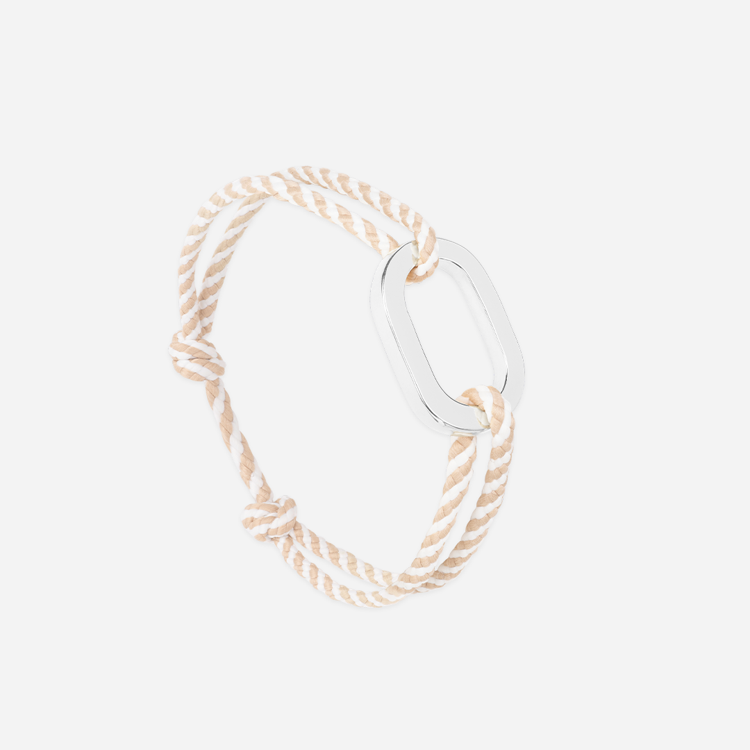 Bracelet Maillon - Plat Virer Rayé Beige/Blanc