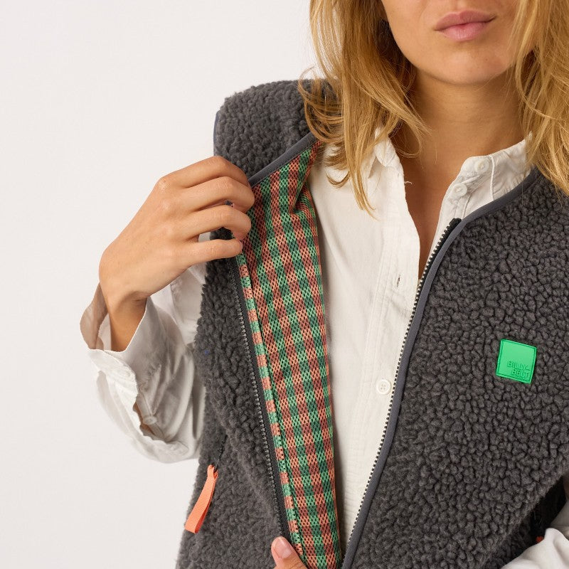 Dames bodywarmer van sherpa met rits - Antraciet