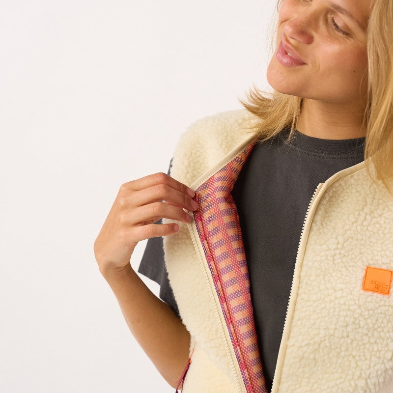 Dames mouwloze sherpajas met rits - Beige