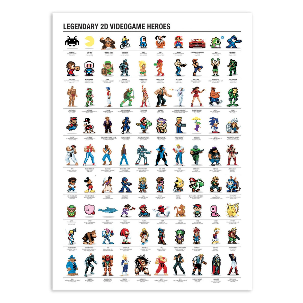 Affiche Bourdereau Les Héros Legendaires des Jeux Vidéo en 2 D
