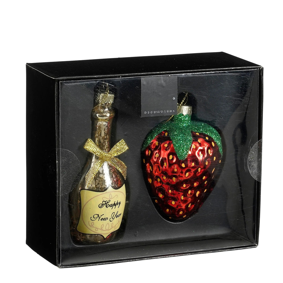 Set van 2 kerstballen - Champagne en aardbei