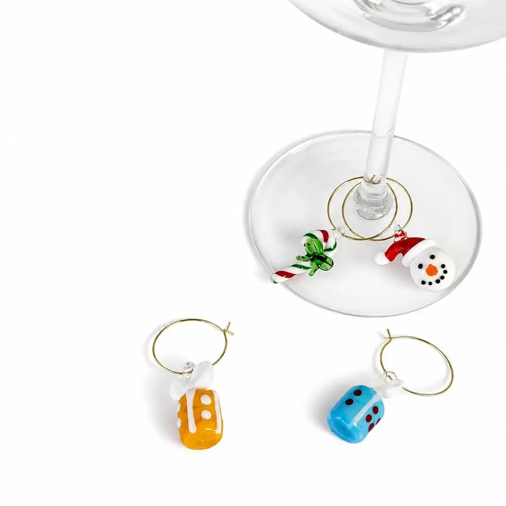Colored glass wine charms - Christmas version 2 (Set of 6)