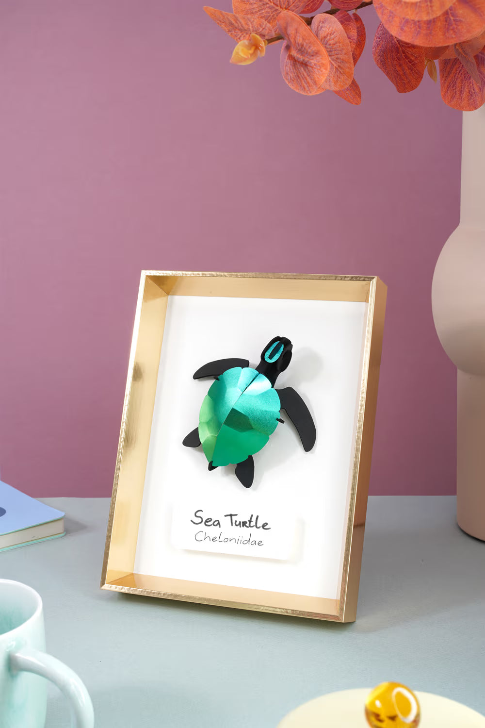 Kit en papier à assembler - Bébé tortue de mer Vert Caraïbe Métallisé