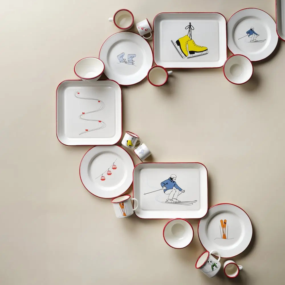 Assiette en tôle émaillée - Ski - 25cm