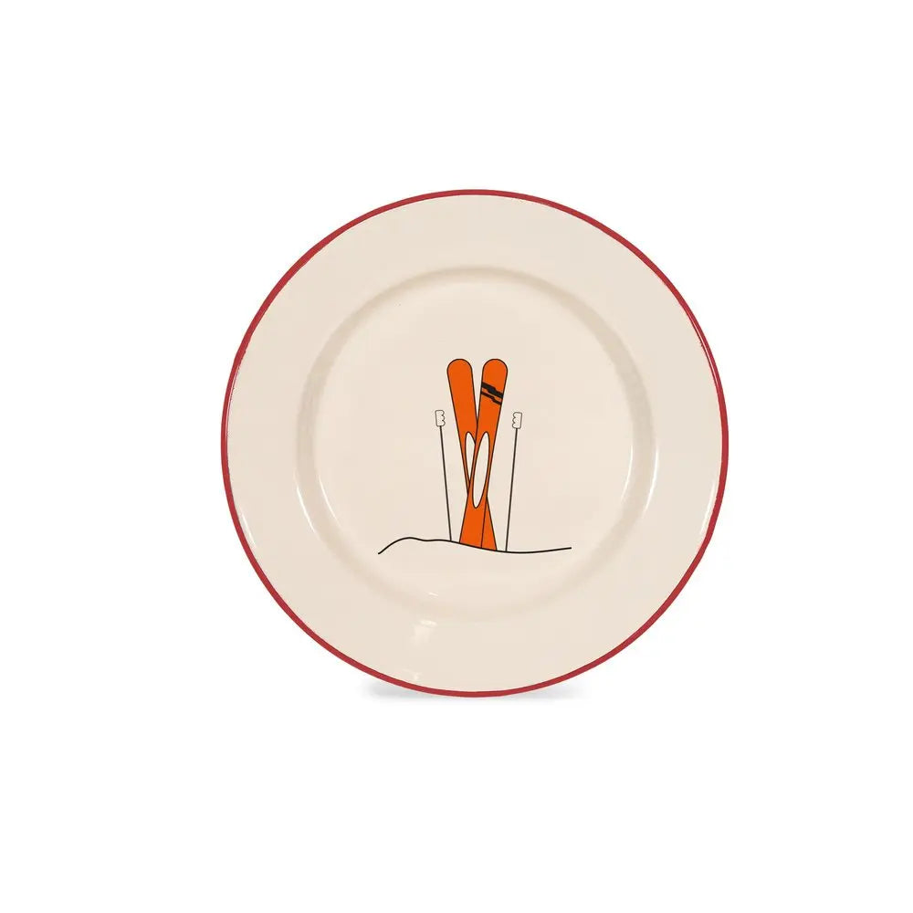 Assiette en tôle émaillée - Ski - 25cm