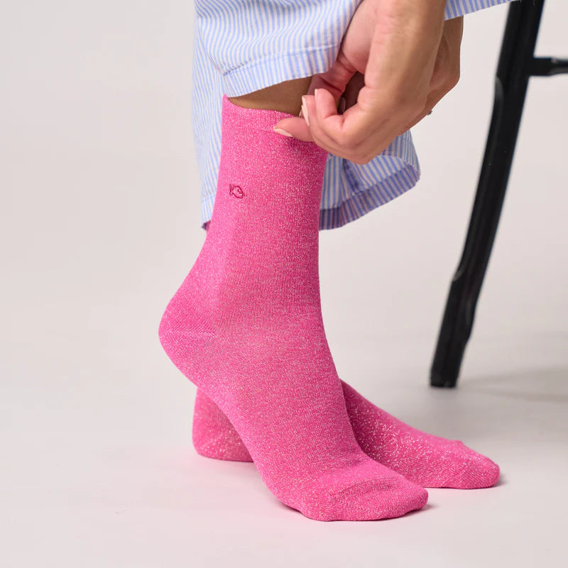 Chaussettes unies pailletées - Rose Néon