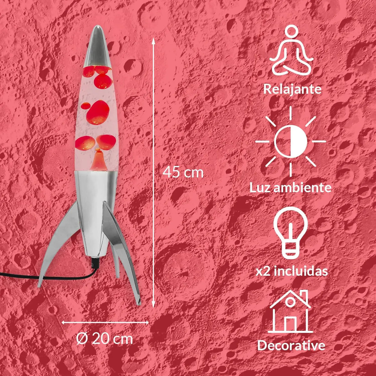 Lampe Lave - Rocket Rouge Chrome