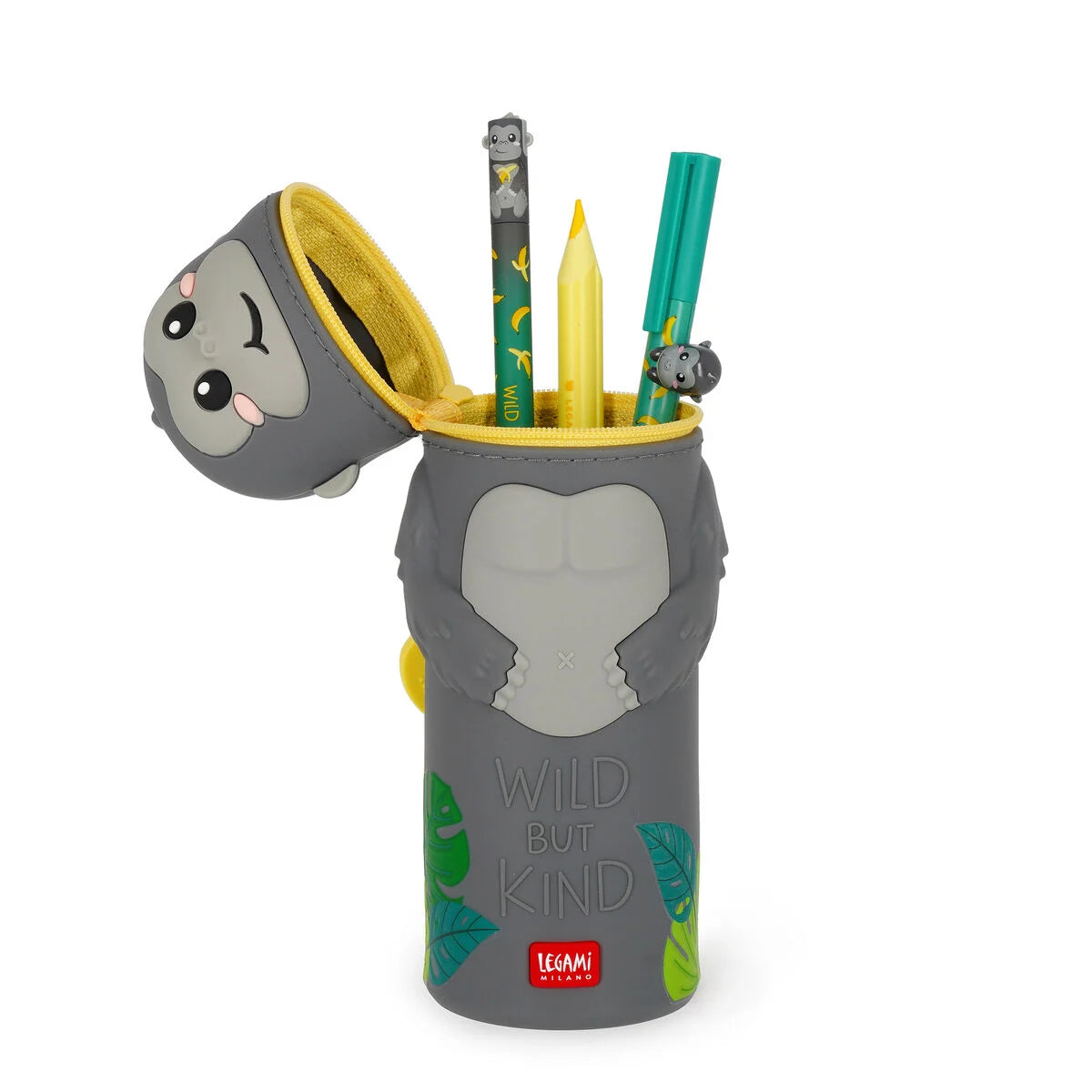 Trousse 2 en 1 en Silicone Gorilla « Wild but Kind » - Kawaii
