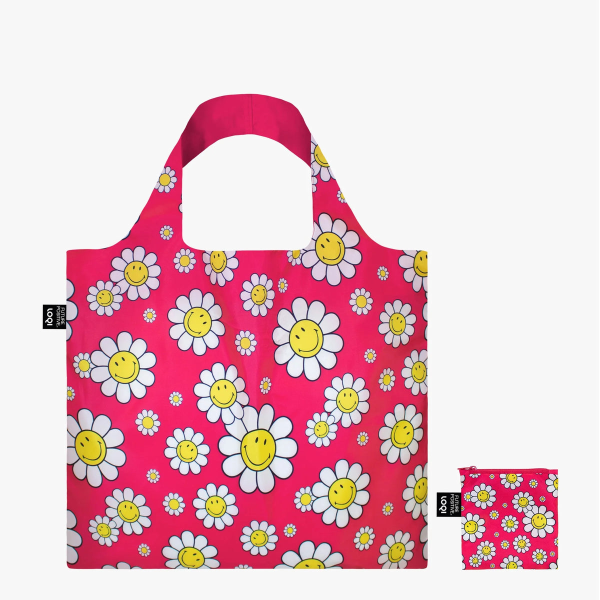 Tote Bag Recyclé - Smiley Fleurs Framboise