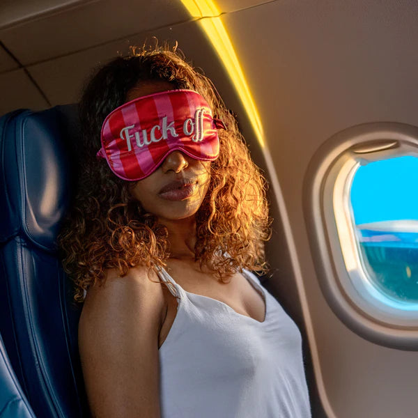 Masque de sommeil "Fuck Off" - Rouge à lignes roses