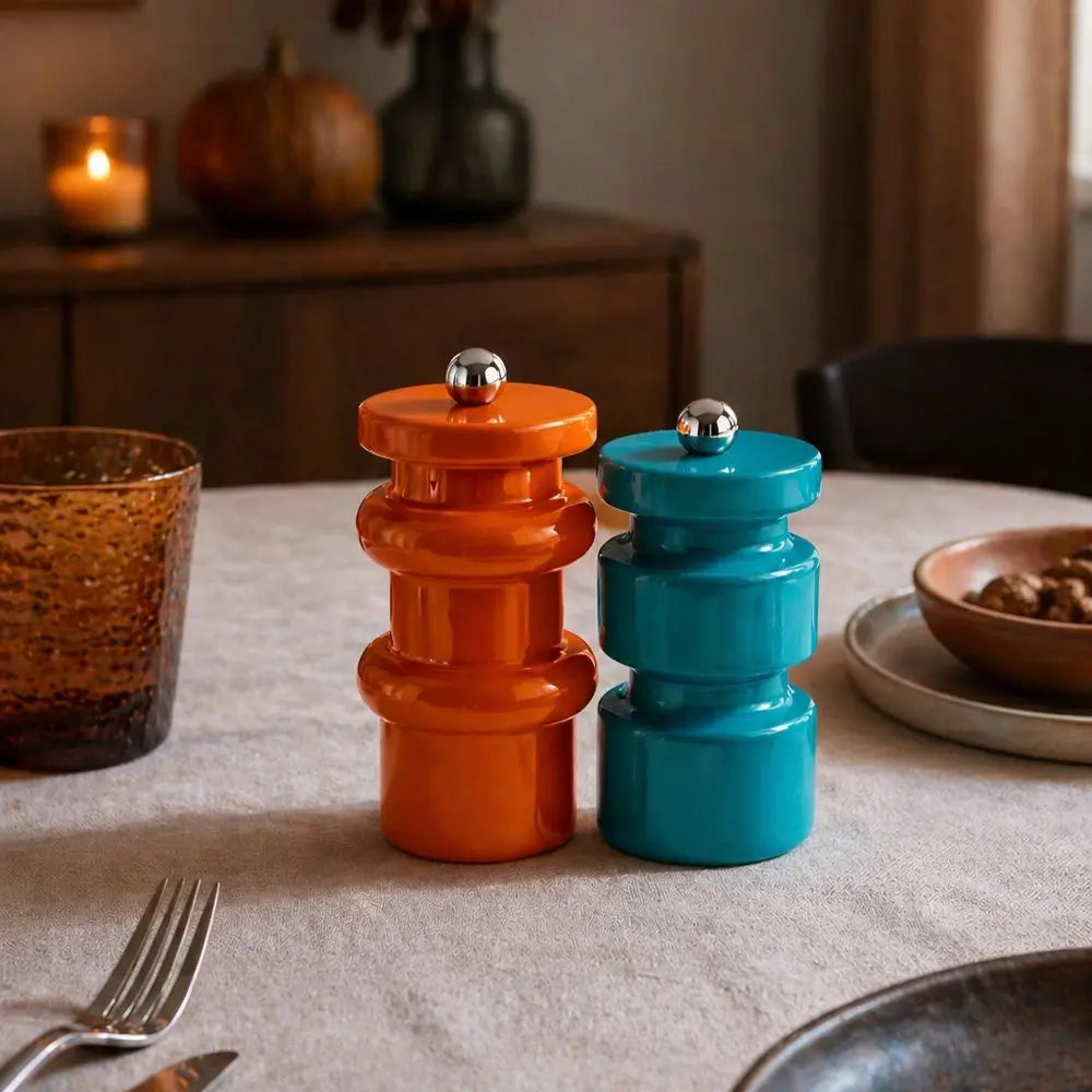 FSC wood salt and pepper mill duo - Sky Blue and Orange