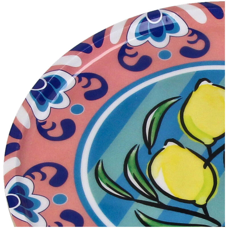 Assiette en Bois - Citron Bleue et Rose 25x25x2.5cm