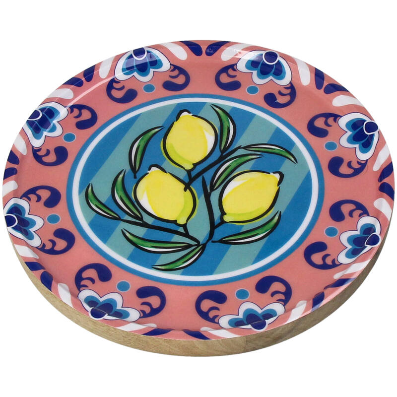 Assiette en Bois - Citron Bleue et Rose 25x25x2.5cm