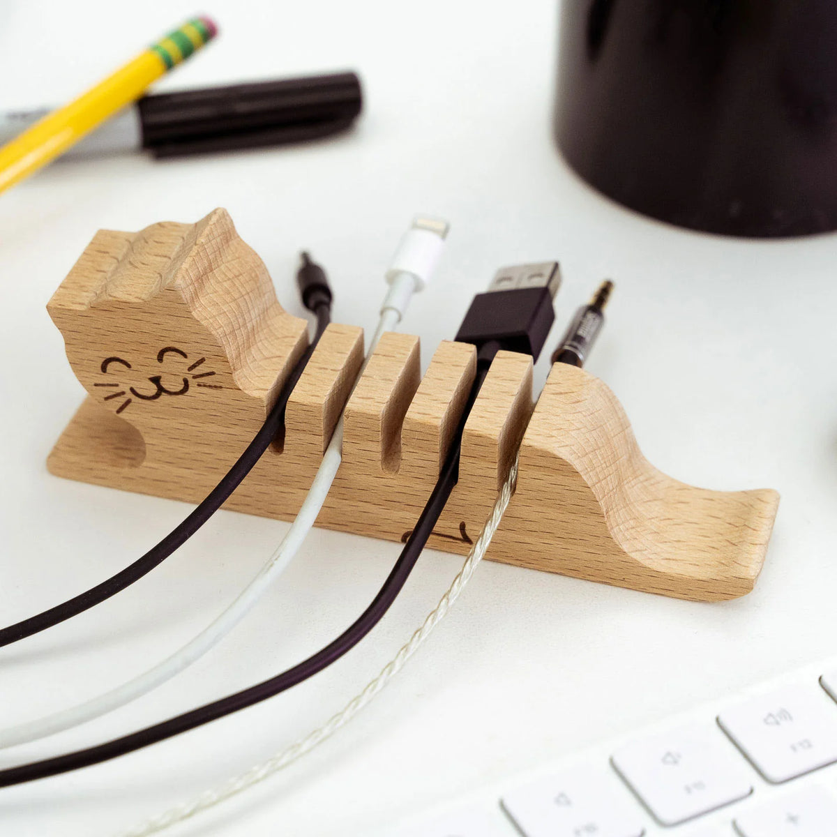 Porte-cables Chat en Bois