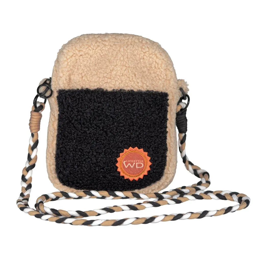 Sac à bandoulière en tissu effet bouclé - Blanc et Noir
