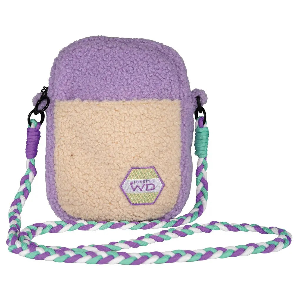 Sac à bandoulière en tissu effet bouclé - Lilas et Crème