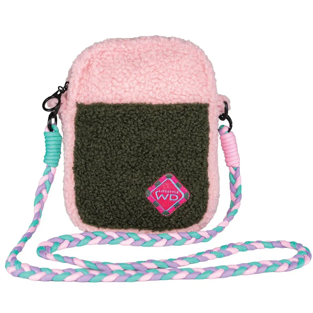 Sac à bandoulière en tissu effet bouclé - Rose et Vert