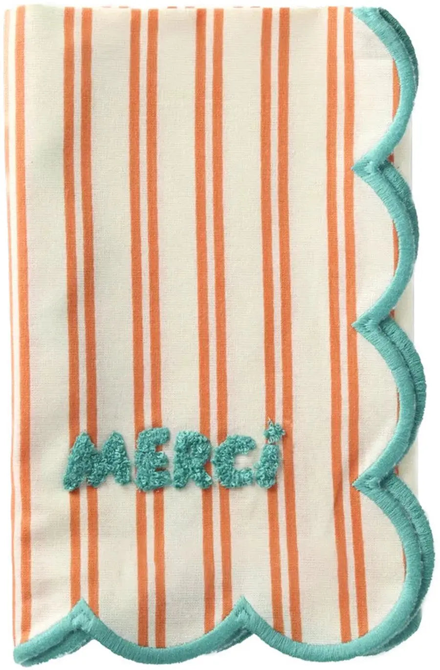 Serviette en coton lignée Merci - Orange