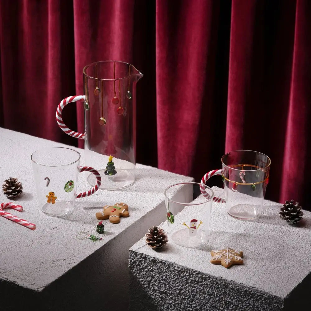 Tasse en verre borosilicate - Canne de Noël et Boules de Noël - 425ml