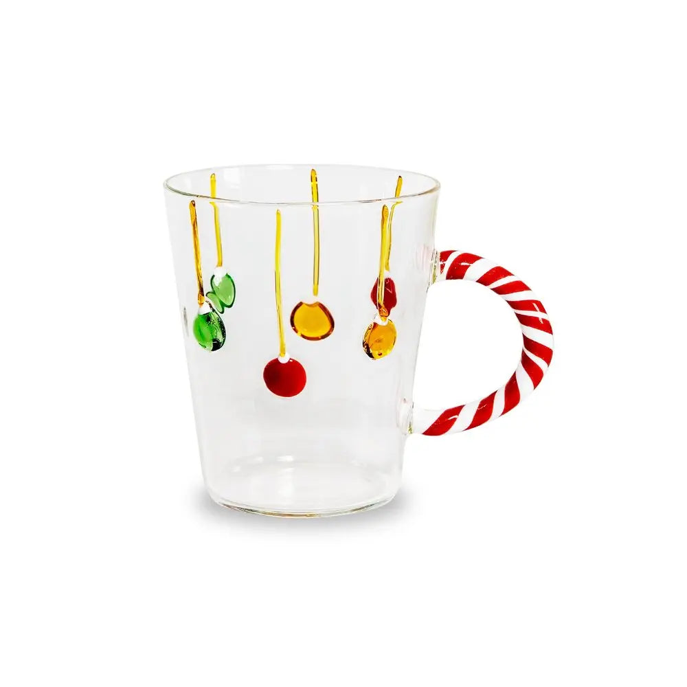Tasse en verre borosilicate - Canne de Noël et Boules de Noël - 425ml