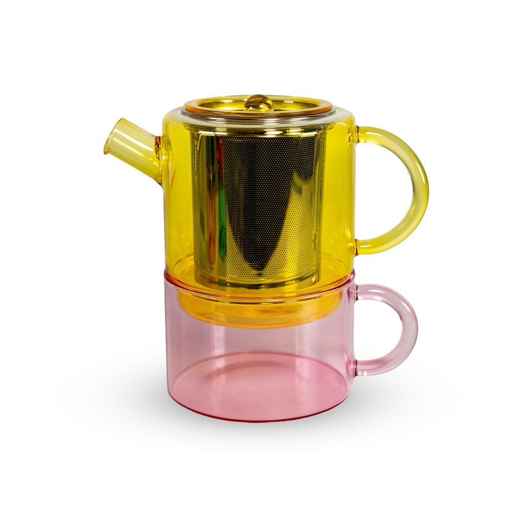 Ensemble à Thé - Jaune et Rose - 400ml