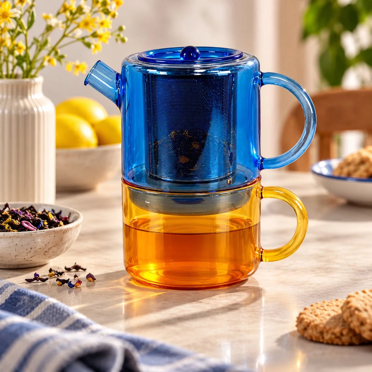 Ensemble à Thé - Bleu et Ambre - 400ml