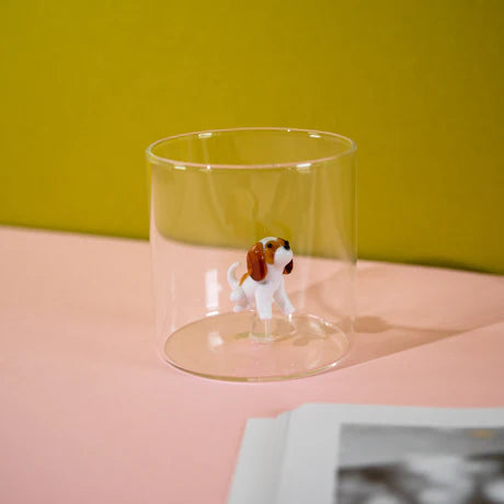 Geblazen glazen drinkglas met decoratie - Cavalier King Charles 