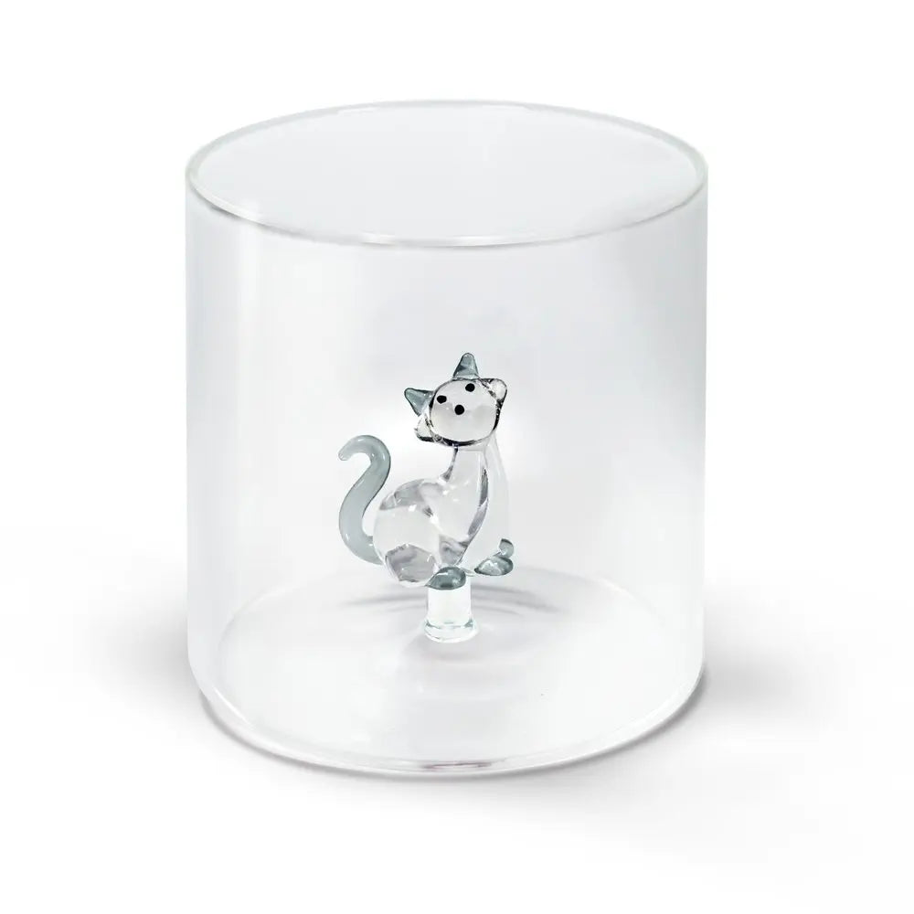 Gobelet en Verre Soufflé avec Décor - Chat transparent