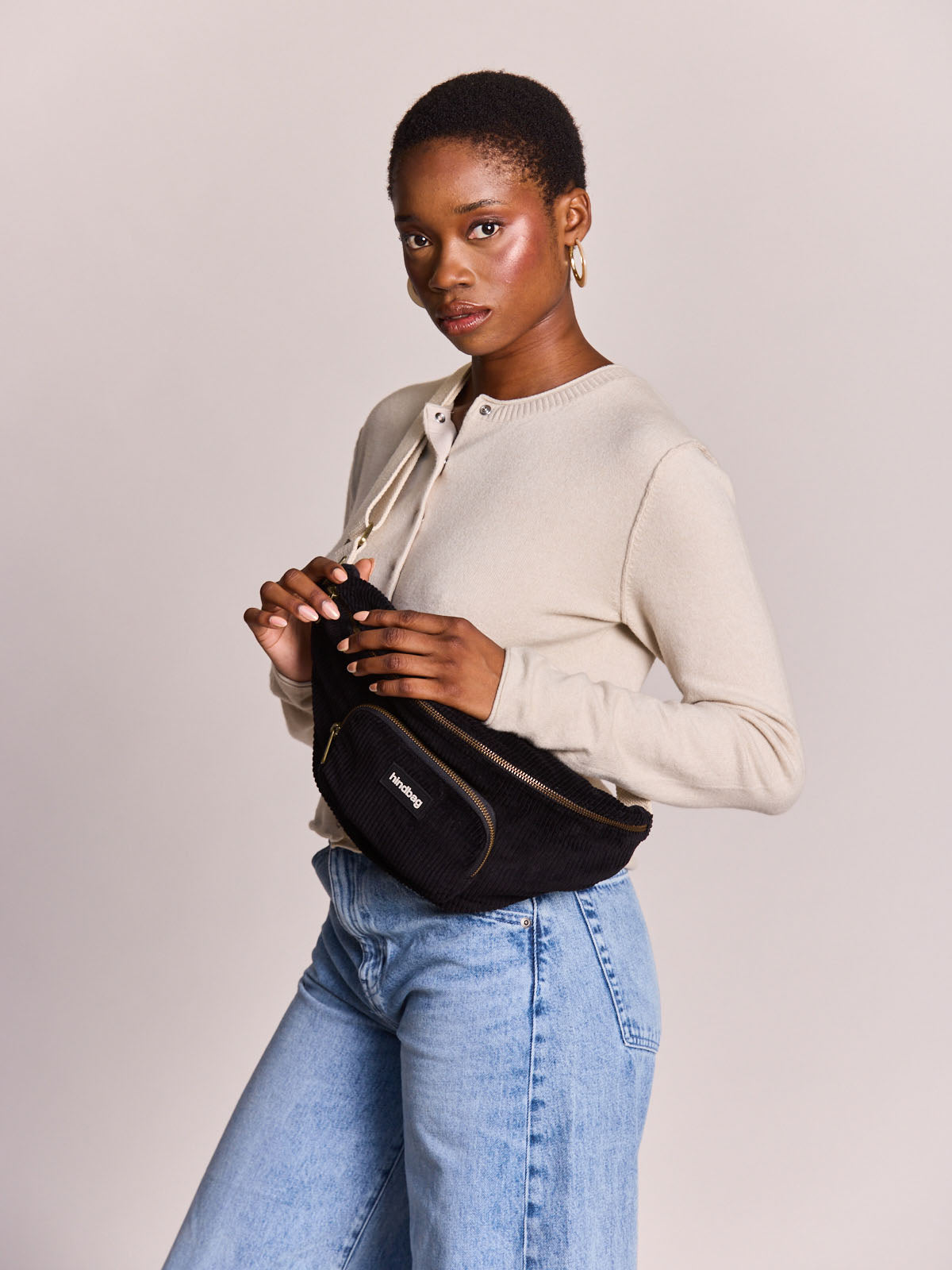 Sofia XL black velvet belt bag