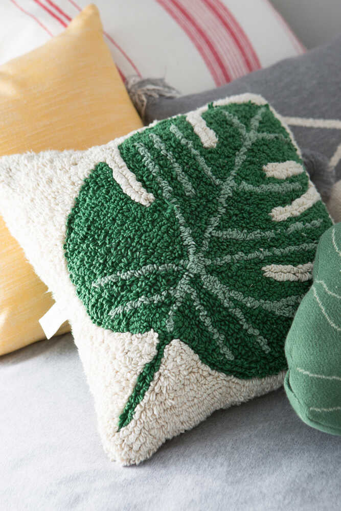 Monstera wasbaar kussen 